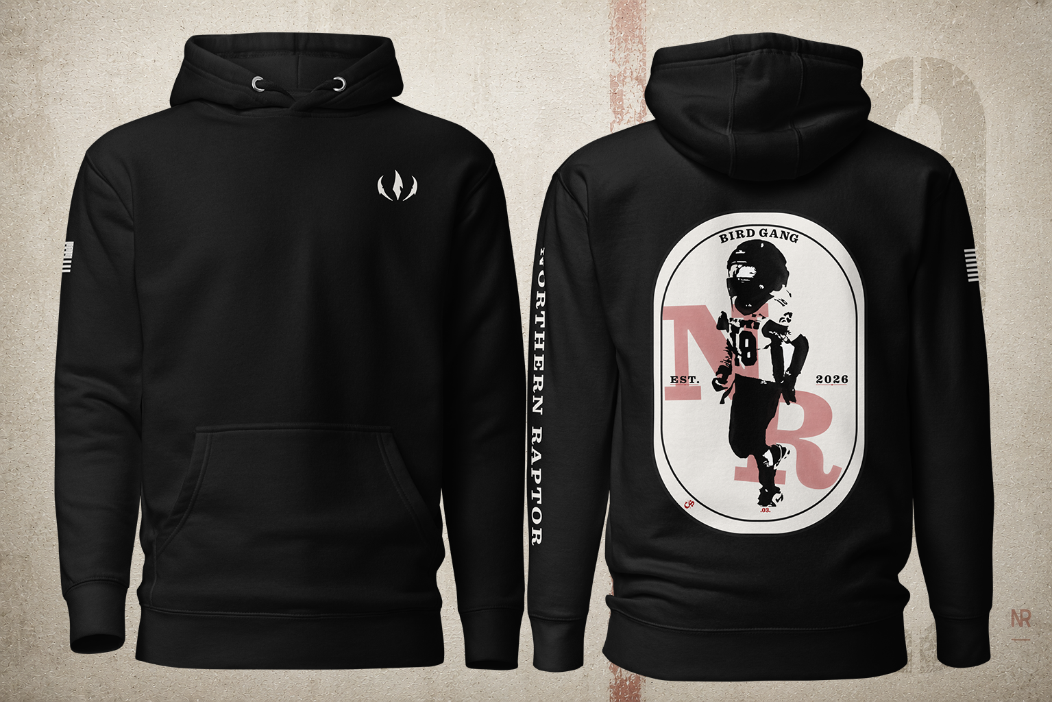 Bird Gang Players Badge Hoodie black back view heavyweight streetwear hoodie