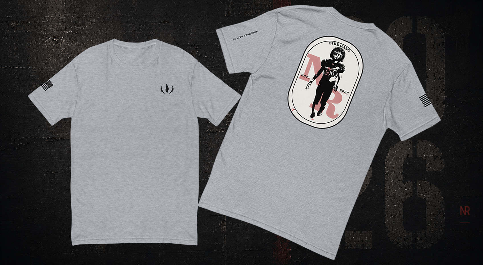 Heather grey Bird Gang Players Badge Tee 01 front view