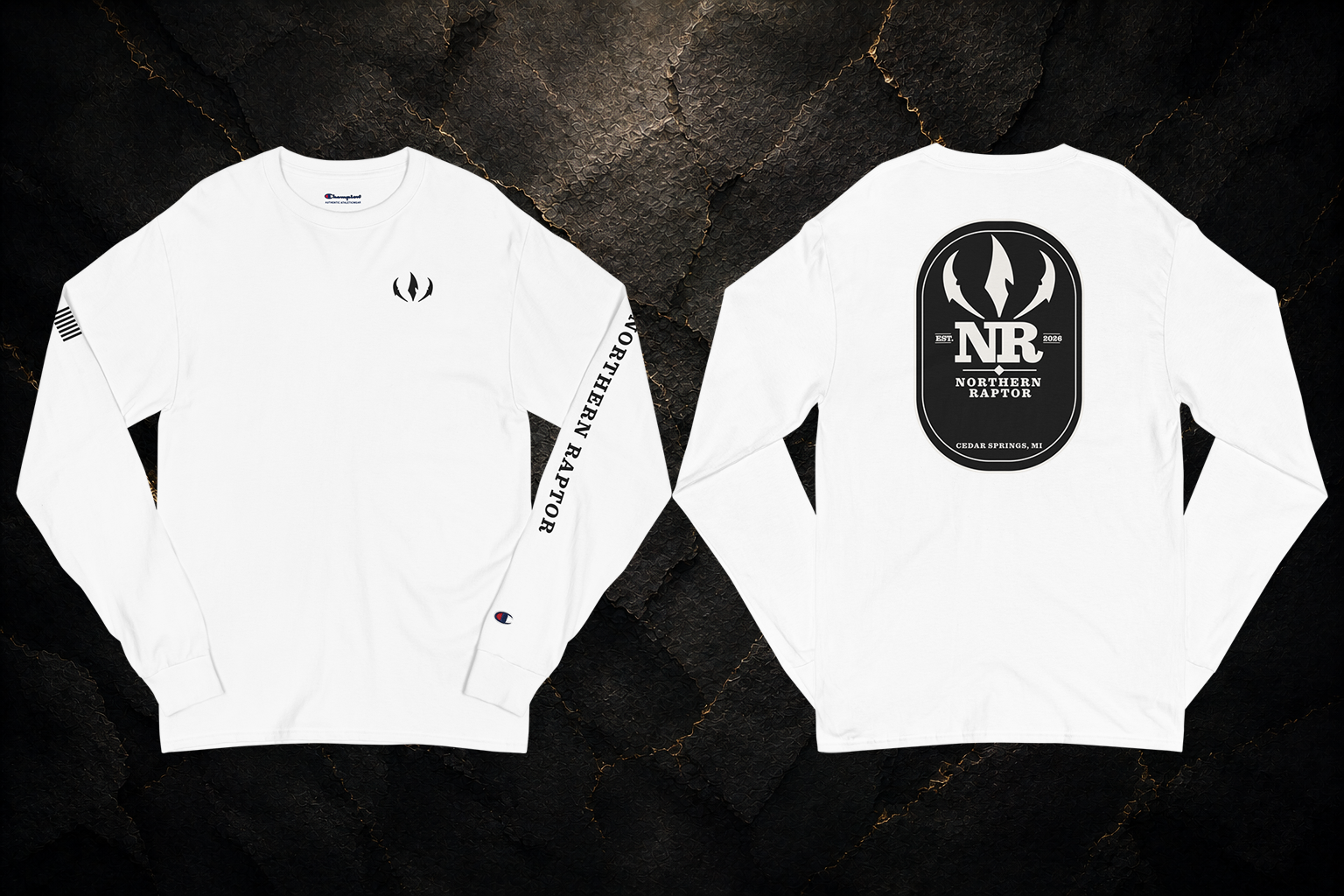 Northern Raptor Heritage Long Sleeve in black with Heritage crest front and back graphics