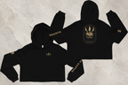 Northern Raptor Heritage Crop Hoodie in black with Heritage crest graphic front view