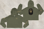 Northern Raptor Heritage Crop Hoodie in military green with Heritage crest graphic front view