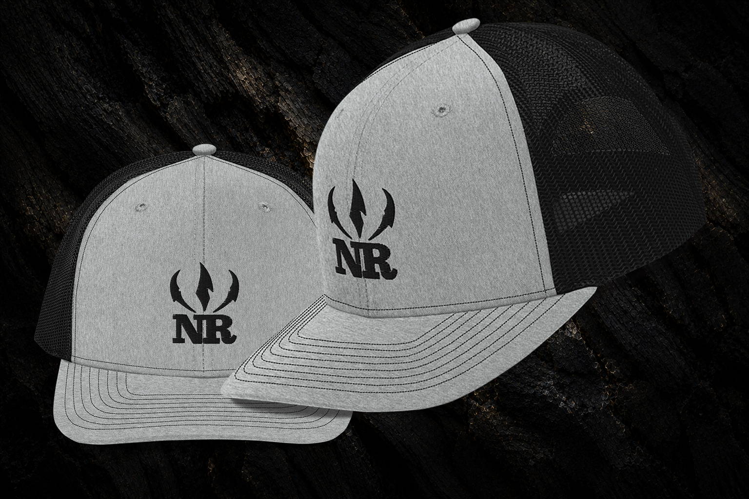Northern Raptor Heritage Snapback in heather grey and black front view