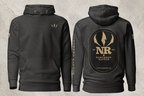 Northern Raptor Heritage Crest charcoal heavyweight hoodie with brass badge graphic