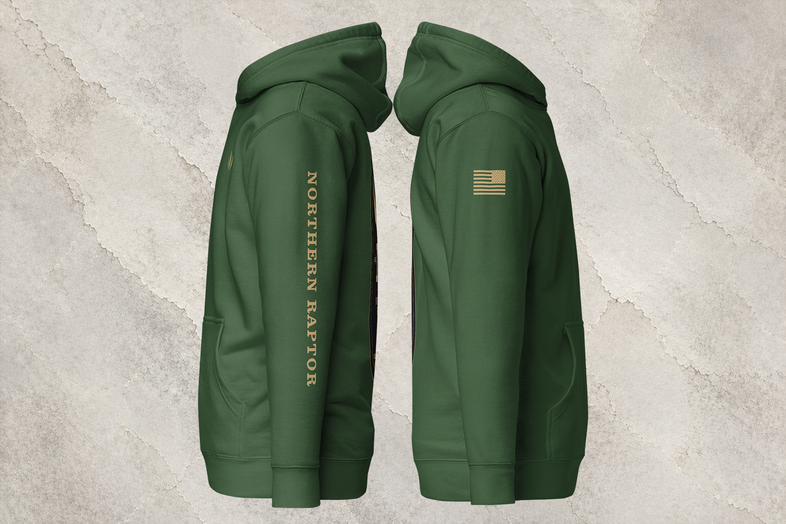 Northern Raptor Heritage Crest forest green heavyweight hoodie side profile view