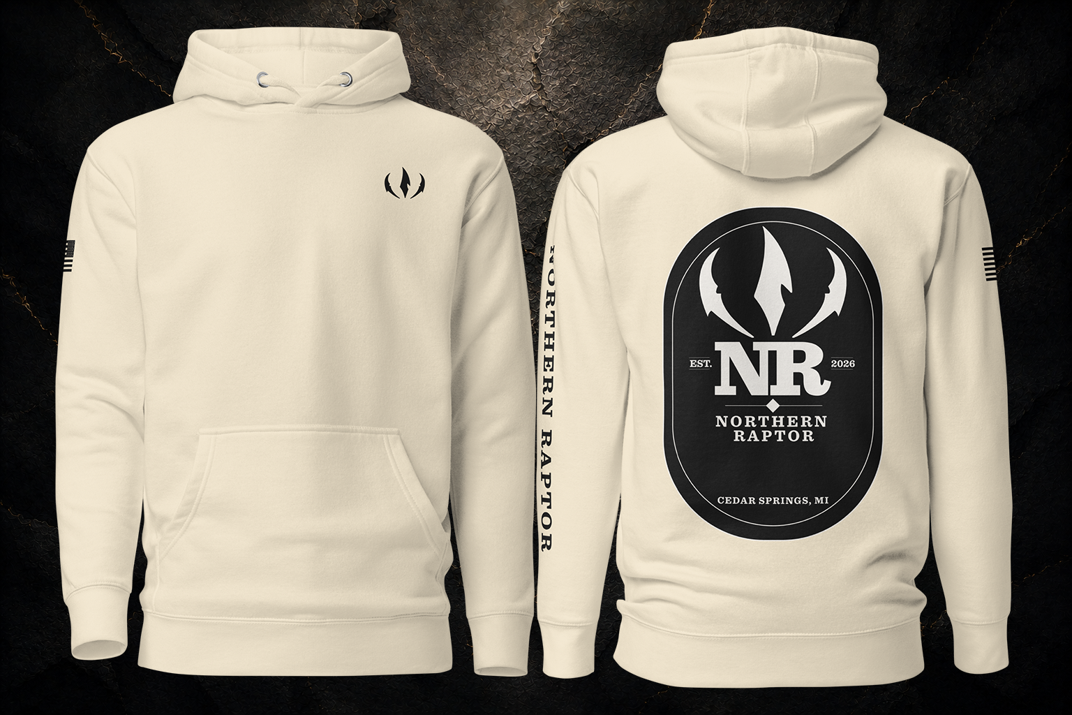 Northern Raptor Heritage Crest bone heavyweight hoodie front view